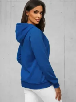 Bluza damska rozpinana z kapturem chabrowa JS/W03/65Z^Ozonee Fashion