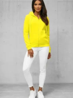 Bluza damska rozpinana z kapturem żółta-neonowa JS/W03Z^Ozonee Clearance
