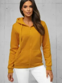 Bluza damska rozpinana z kapturem camelowa JS/W03Z^Ozonee Fashion