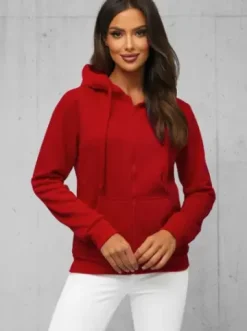 Bluza damska rozpinana z kapturem ciemno-czerwona JS/W03Z^Ozonee Clearance