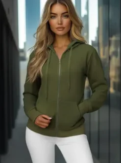 Bluza damska rozpinana z kapturem khaki JS/W03^Ozonee Discount