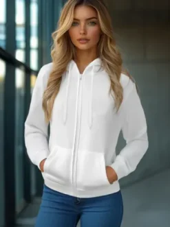Bluza damska rozpinana z kapturem biała JS/W03Z^Ozonee Clearance