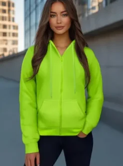 Bluza damska rozpinana z kapturem zielona-neonowa JS/W03Z^Ozonee Clearance