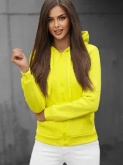 Bluza damska rozpinana z kapturem żółta-neonowa JS/W03Z^Ozonee Fashion