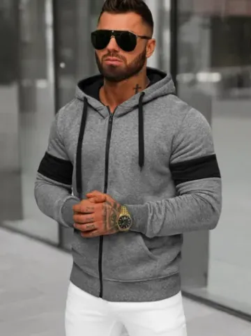 Bluza męska z kapturem rozpinana grafitowa JS/8B1329/5^Ozonee Sale