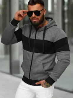 Bluza męska z kapturem rozpinana grafitowa JS/8B1337/5^Ozonee Fashion