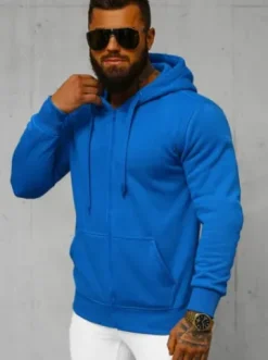 Bluza męska z kapturem rozpinana niebieska JS/2008Z^Ozonee Outlet