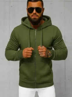 Bluza męska z kapturem rozpinana khaki JS/2008Z^Ozonee Hot