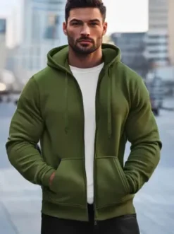 Bluza męska z kapturem rozpinana khaki JS/2008Z^Ozonee Clearance