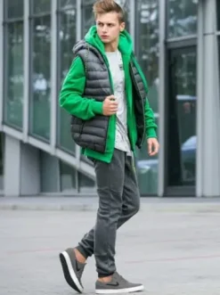Bluza męska z kapturem rozpinana zielona JS/2008^Ozonee Outlet