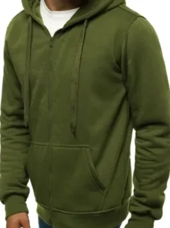 Bluza męska z kapturem rozpinana khaki JS/2008^Ozonee Fashion