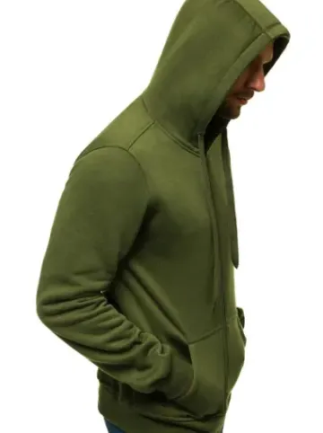 Bluza męska z kapturem rozpinana khaki JS/2008^Ozonee Fashion