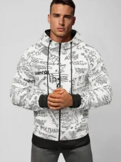 Bluza męska z kapturem rozpinana biała JS/8B1178/1Z^Ozonee Sale