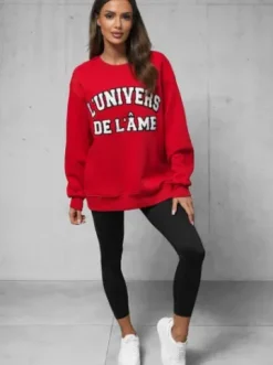 Bluza oversize czerwona O/SWE23055^Ozonee Discount