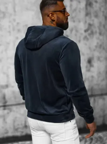 Bluza welurowa męska z kapturem granatowa JS/8B1168/25^Ozonee Fashion