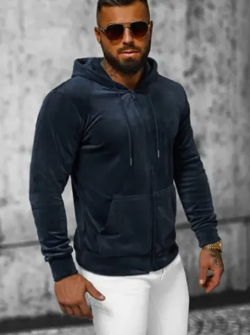 Bluza welurowa męska z kapturem granatowa JS/8B1168/25^Ozonee Fashion