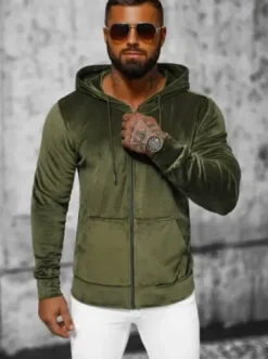 Bluza welurowa męska z kapturem khaki JS/8B1168/29^Ozonee Discount
