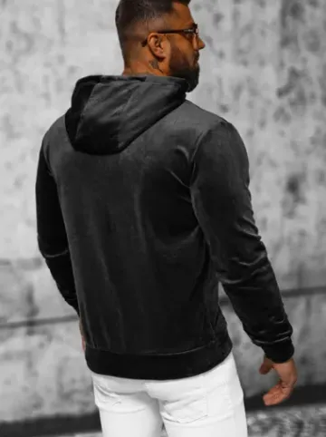 Bluza welurowa męska z kapturem czarna JS/8B1170/3^Ozonee New