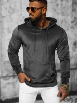 Bluza welurowa męska z kapturem grafitowa JS/8B1170/6^Ozonee Best