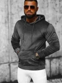 Bluza welurowa męska z kapturem grafitowa JS/8B1170/6^Ozonee Best