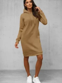 Bluza z kapturem damska ciemno-beżowa JS/YS10005/91Z^Ozonee Online