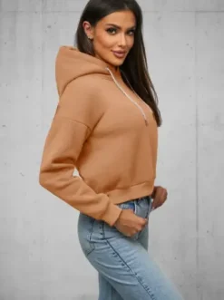 Bluza z kapturem damska ciemno-beżowa O/12102^Ozonee Sale