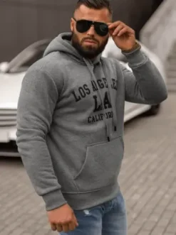 Bluza z kapturem męska grafitowa JS/8B1356/5^Ozonee Fashion