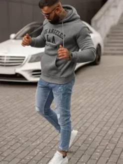 Bluza z kapturem męska grafitowa JS/8B1356/5^Ozonee Fashion
