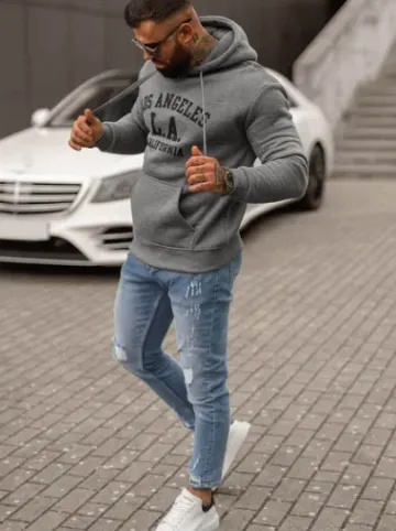 Bluza z kapturem męska grafitowa JS/8B1356/5^Ozonee Fashion