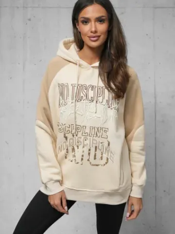 Bluza z kapturem oversize beżowa O/SWE23037Z^Ozonee Discount