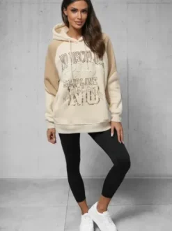 Bluza z kapturem oversize beżowa O/SWE23037Z^Ozonee Discount