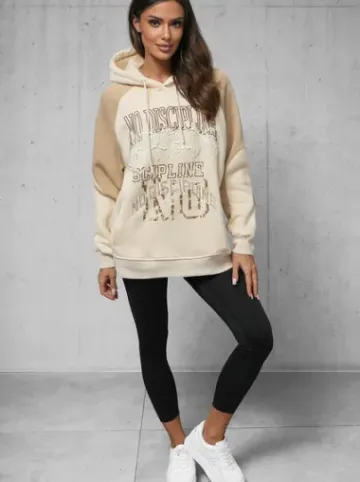 Bluza z kapturem oversize beżowa O/SWE23037Z^Ozonee Discount