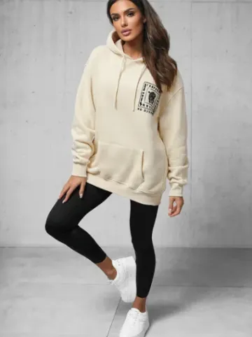 Bluza z kapturem oversize beżowa O/SWE23017Z^Ozonee Hot