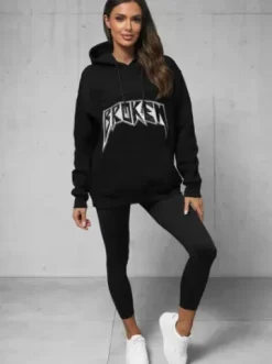 Bluza z kapturem oversize czarna O/SWE23019Z^Ozonee Sale