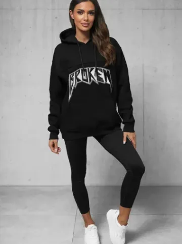 Bluza z kapturem oversize czarna O/SWE23019Z^Ozonee Sale