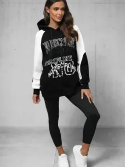 Bluza z kapturem oversize czarna O/SWE23037Z^Ozonee Outlet