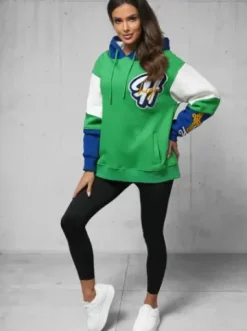 Bluza z kapturem oversize zielona O/SWE23036Z^Ozonee Discount