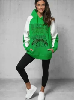 Bluza z kapturem oversize zielona O/SWE23037Z^Ozonee Hot