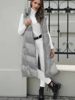 Kamizelka damska długa skórzana szara JS/5M3183/105Z^Ozonee Discount
