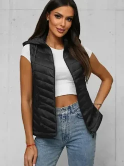 Kamizelka damska pikowana czarna JS/16M9255/392^Ozonee Discount