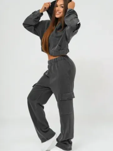 Komplet dresowy damski dwuczęściowy czarny JS/M60051AB^Ozonee Fashion