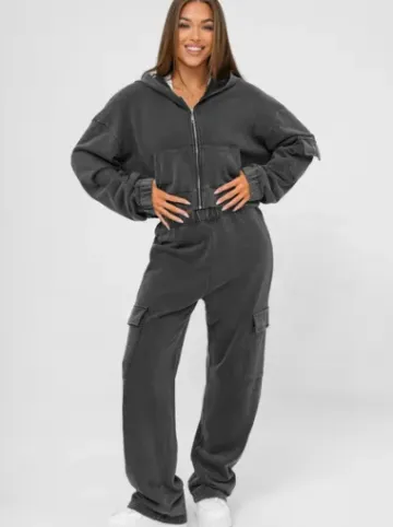 Komplet dresowy damski dwuczęściowy czarny JS/M60051AB^Ozonee Fashion