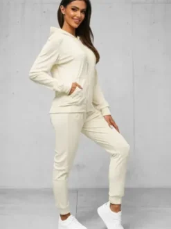 Komplet dresowy damski welurowy ecru JS/8C1176/155Z^Ozonee Fashion