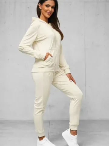 Komplet dresowy damski welurowy ecru JS/8C1176/155Z^Ozonee Fashion