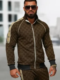 Komplet dresowy męski ciemno-beżowy O/FF5110AB^Ozonee Fashion