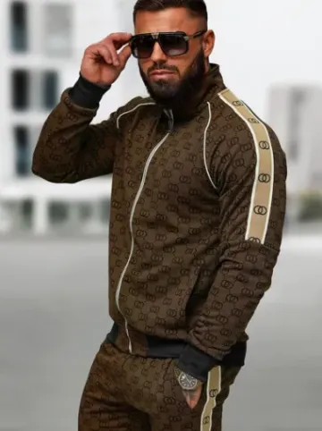 Komplet dresowy męski ciemno-beżowy O/FF5110AB^Ozonee Fashion