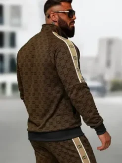 Komplet dresowy męski ciemno-beżowy O/FF5110AB^Ozonee Fashion