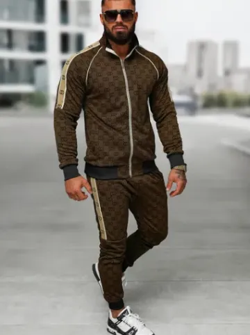 Komplet dresowy męski ciemno-beżowy O/FF5110AB^Ozonee Fashion