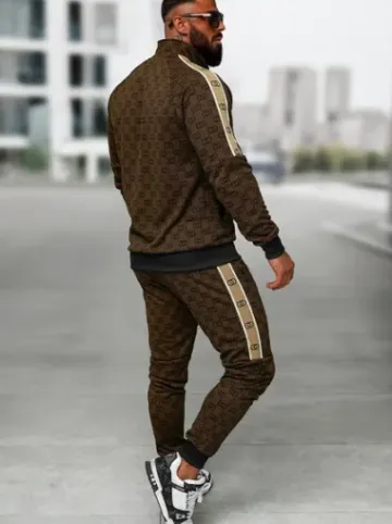 Komplet dresowy męski ciemno-beżowy O/FF5110AB^Ozonee Fashion