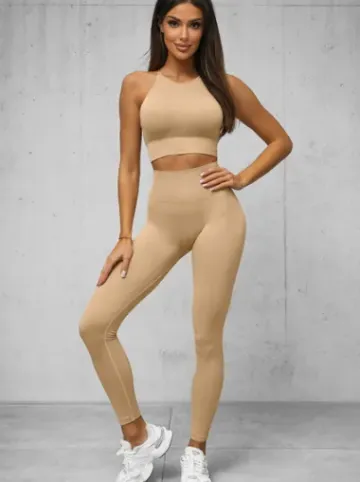 Komplet sportowy dwuczęściowy damski beżowy O/YJS7714^Ozonee Discount